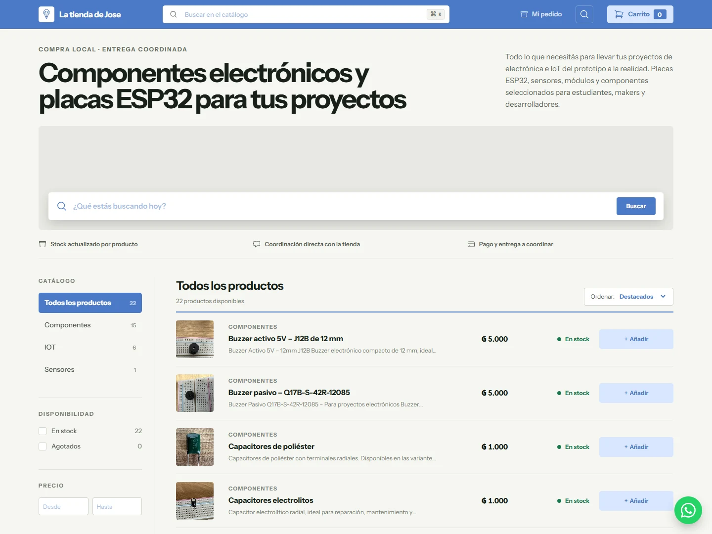 Tienda pública de electrónica creada con Multishop: catálogo y productos en shop.ascurrajdev.com